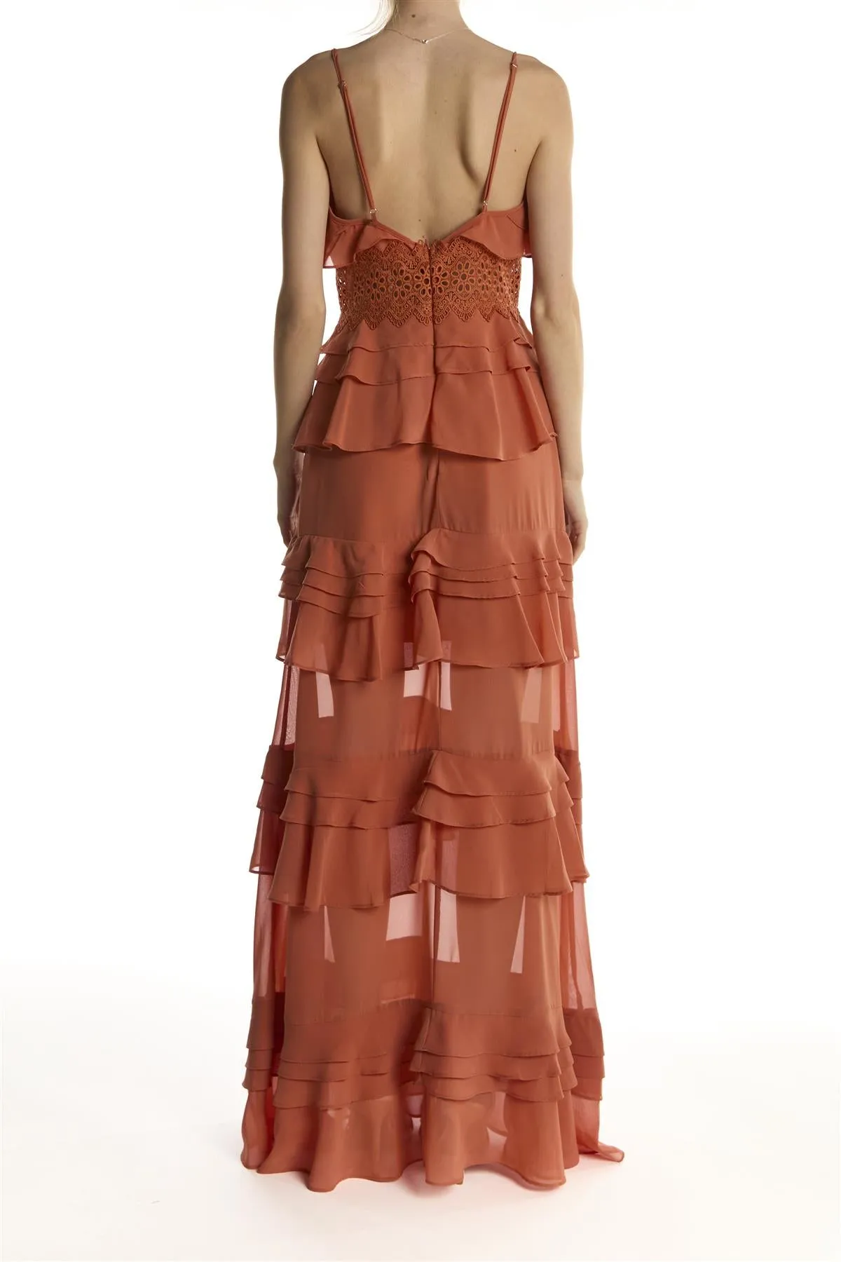 Soft Rust Sophia Plunge Front Tiered Ruffle Maxi-Dress sold by True Decadence product image thumbnail 2
