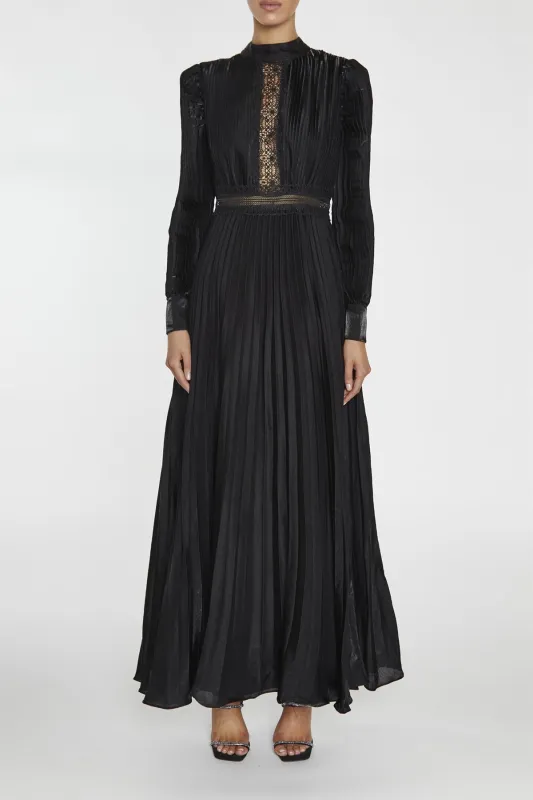 Athena Black Pleated Long Sleeve Maxi-Dress sold by True Decadence