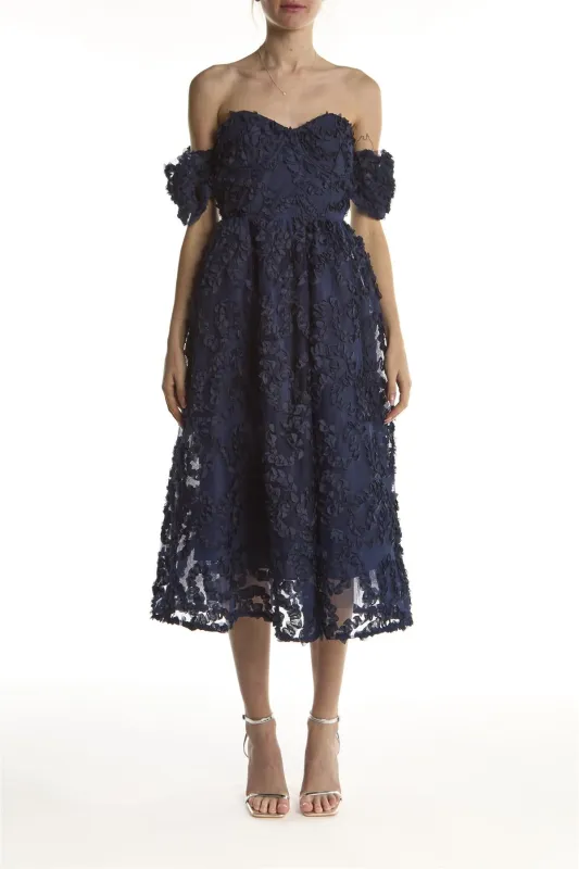 Light navy Amelia Bardot Bust Cup Midi Dress sold by True Decadence