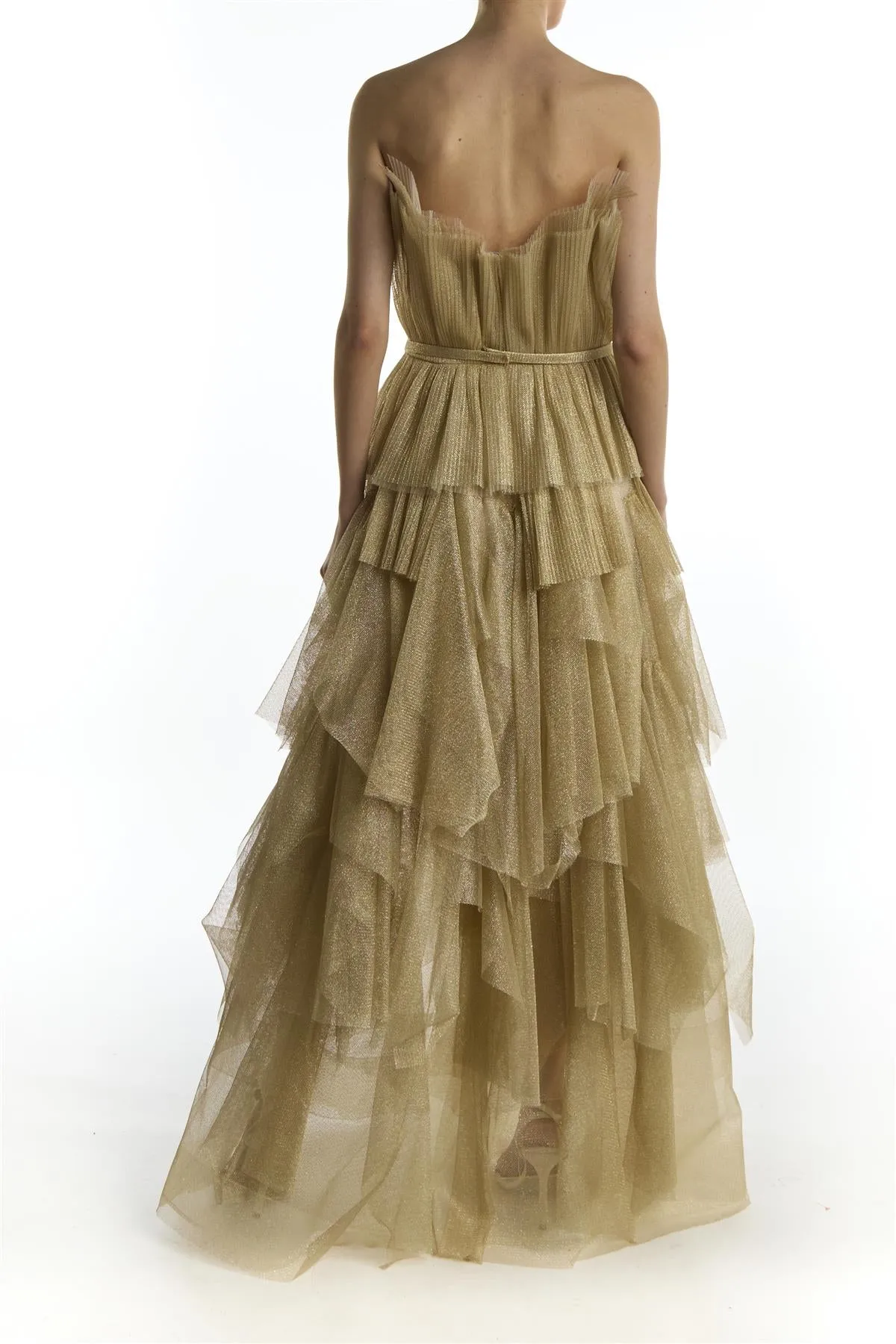 Gold Glitter Tiered Strapless Organza Cocktail Dress sold by True Decadence product image thumbnail 2