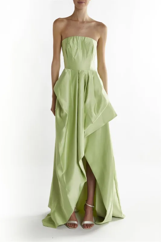 Emma Soft Green Bandeau Neck Hi-Low Hem Maxi Dress made by True Decadence