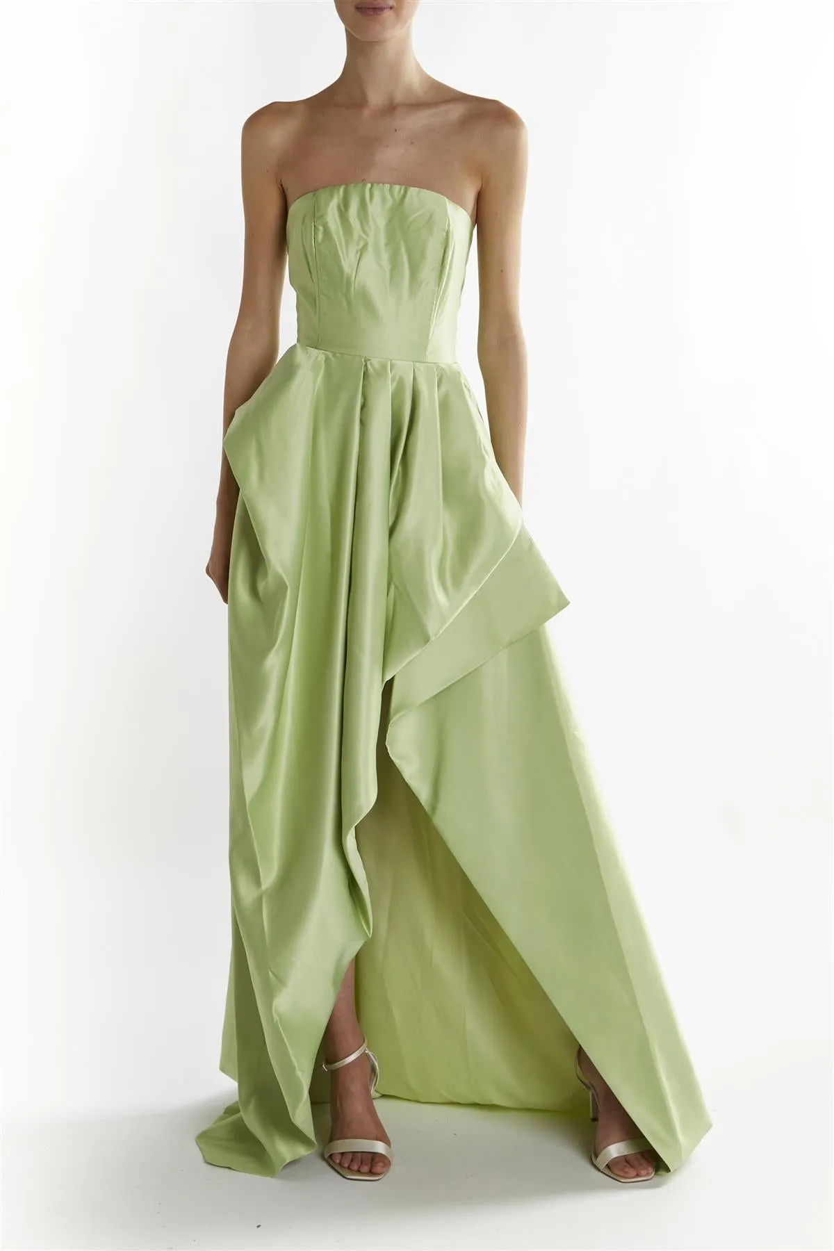 Emma Soft Green Bandeau Neck Hi-Low Hem Maxi Dress sold by True Decadence product image thumbnail 3
