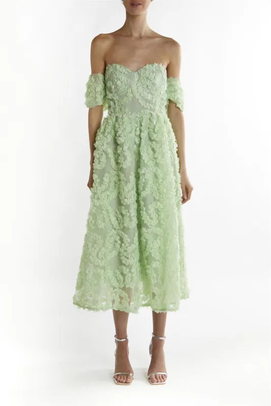 Sage-Green Amelia Bardot Bust Cup Midi Dress sold by True Decadence