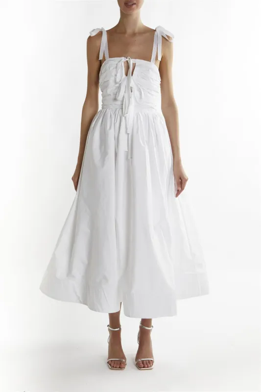 White Eleanor Bow Tie- Strap Midi-Dress sold by True Decadence