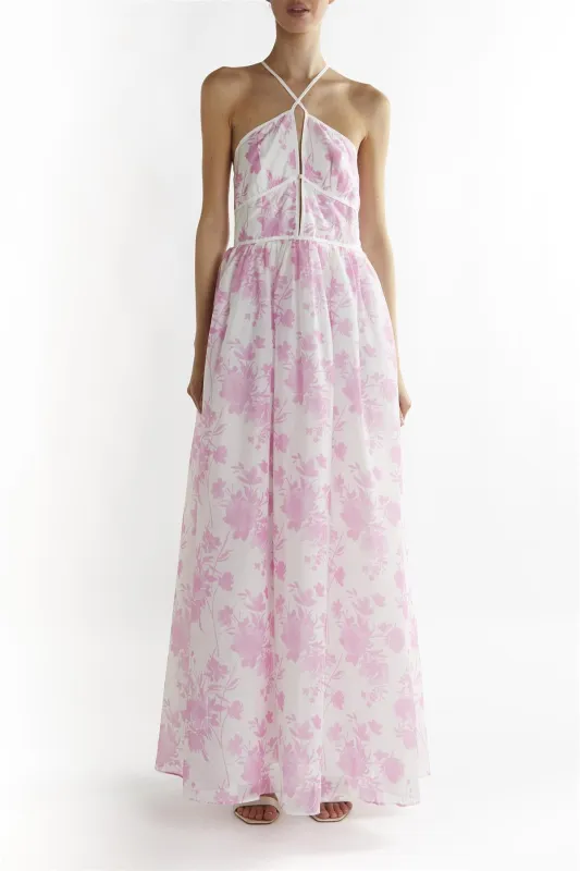Candy-Pink Floral Aubree Lace Trim Maxi-Dress sold by True Decadence