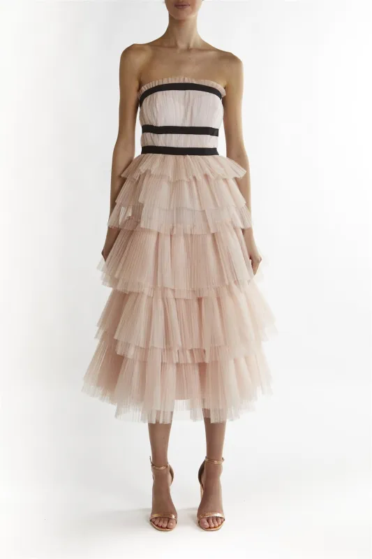 Nude-Peach Brianna Bandeau-Pleated Midi-Dress sold by True Decadence