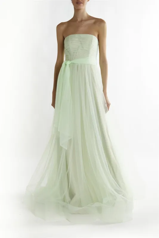 Mint-Green Theodora Strapless Maxi-Dress Bardot neck sold by True Decadence