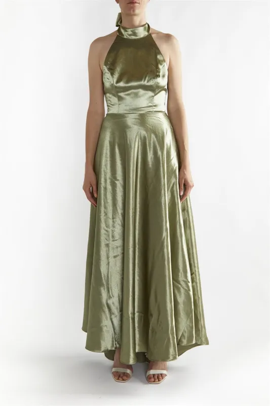 Cleo Sage-Green Halterneck Bias-Cut Maxi-Dress sold by True Decadence