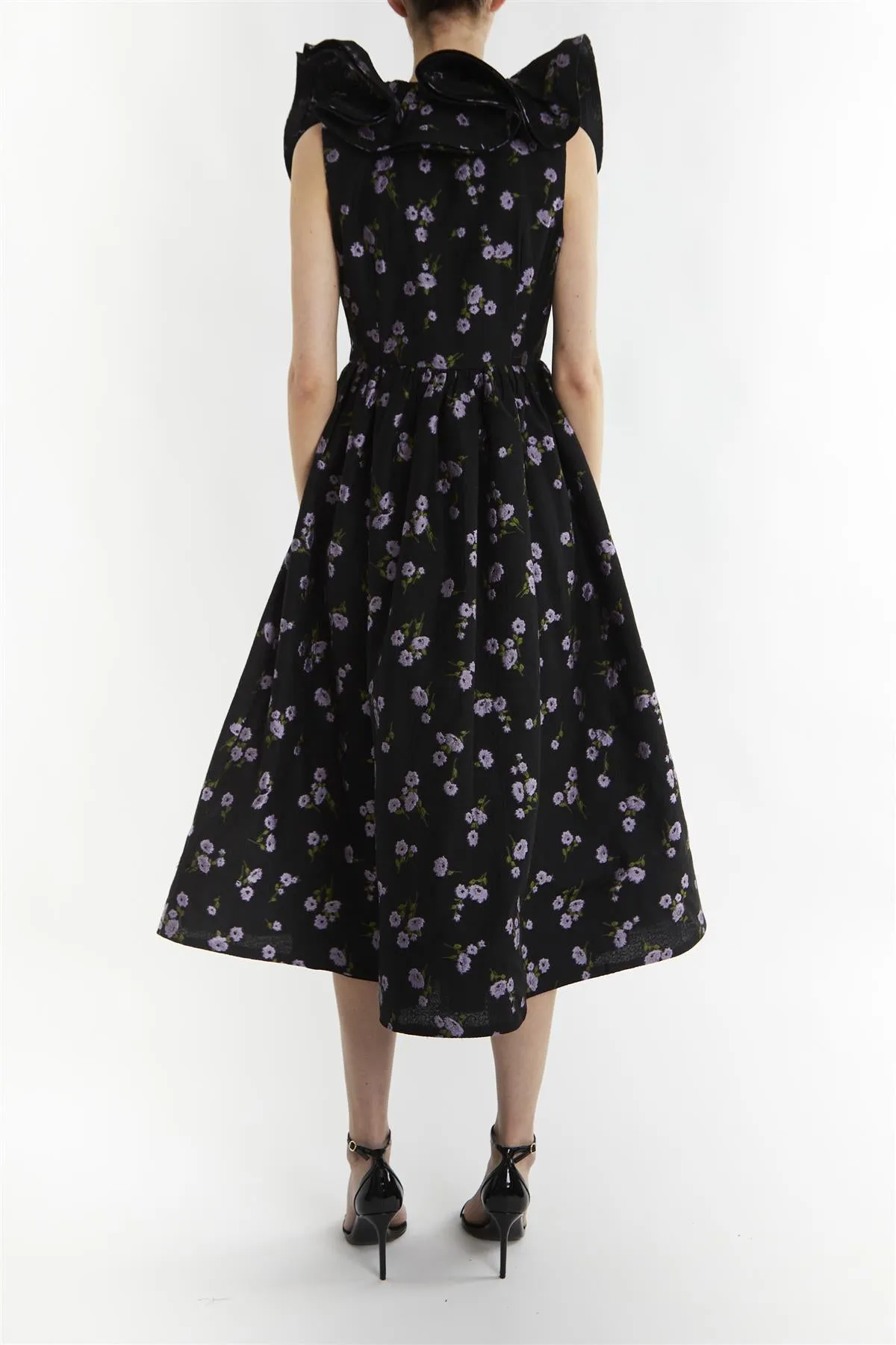 Peyton Black Floral Brocade Ruffle Midi Dress sold by True Decadence product image thumbnail 2