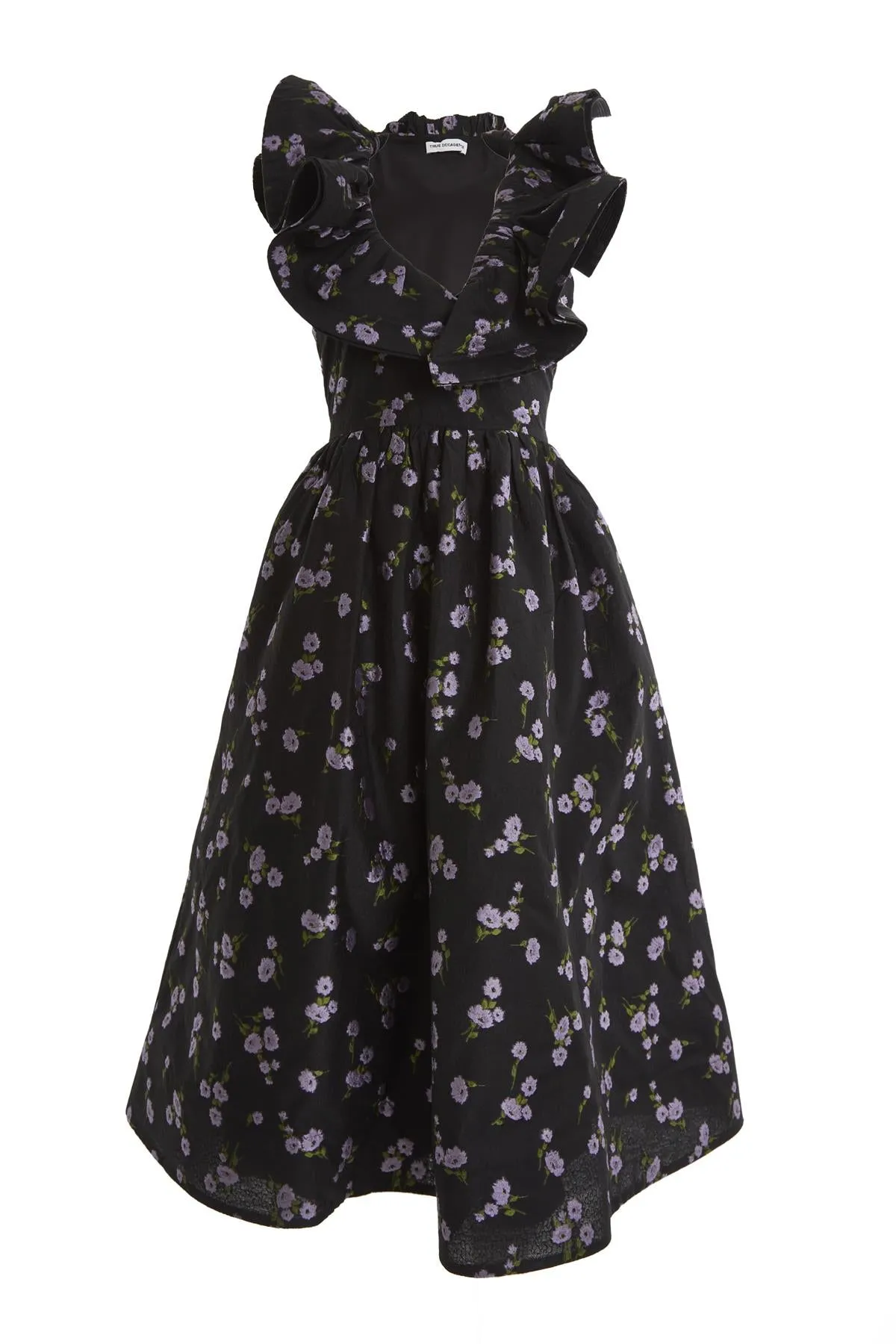 Peyton Black Floral Brocade Ruffle Midi Dress sold by True Decadence product image thumbnail 3