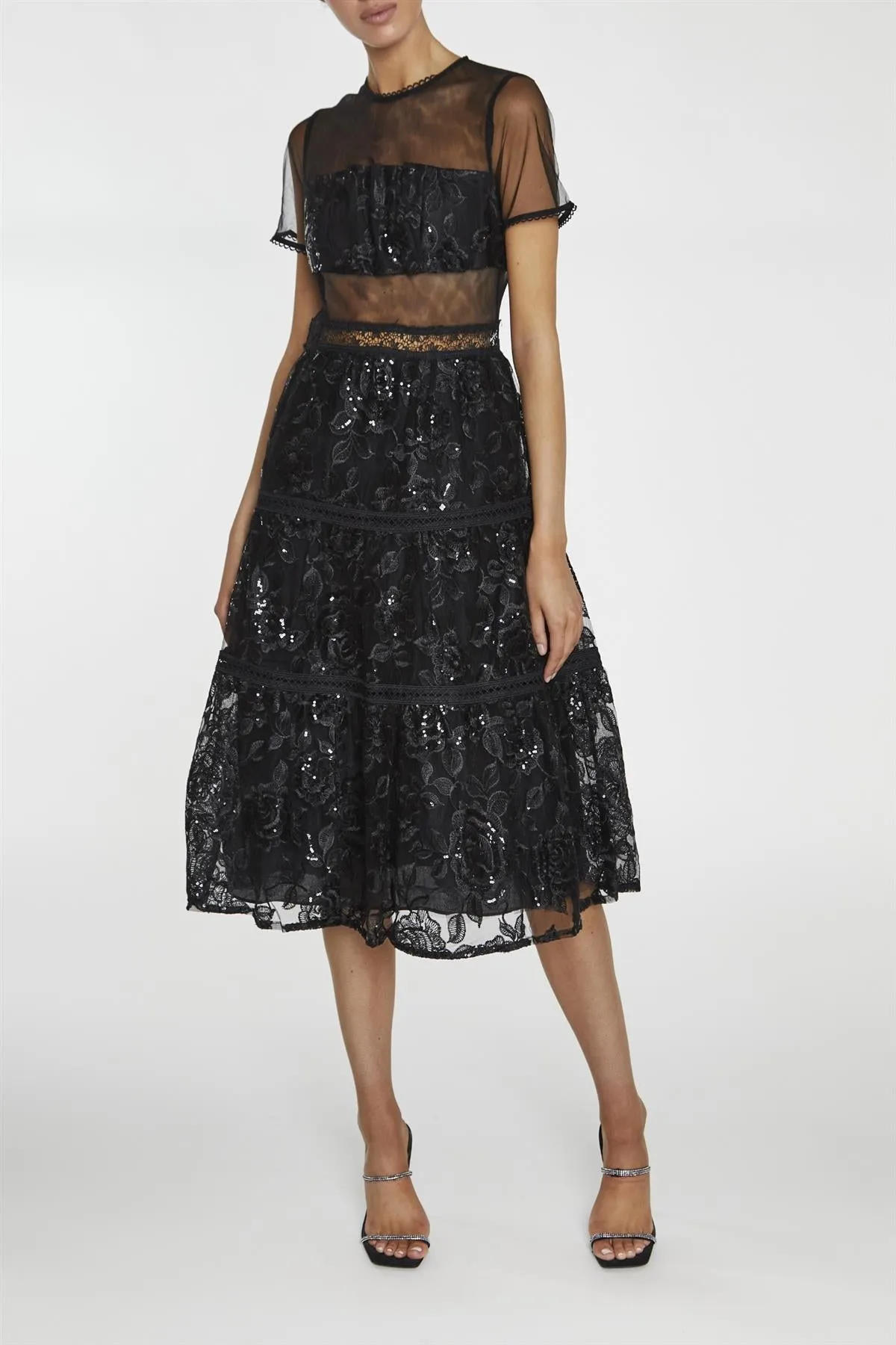 Raven Black Panelled Skater Midi Dress sold by True Decadence product image thumbnail 3