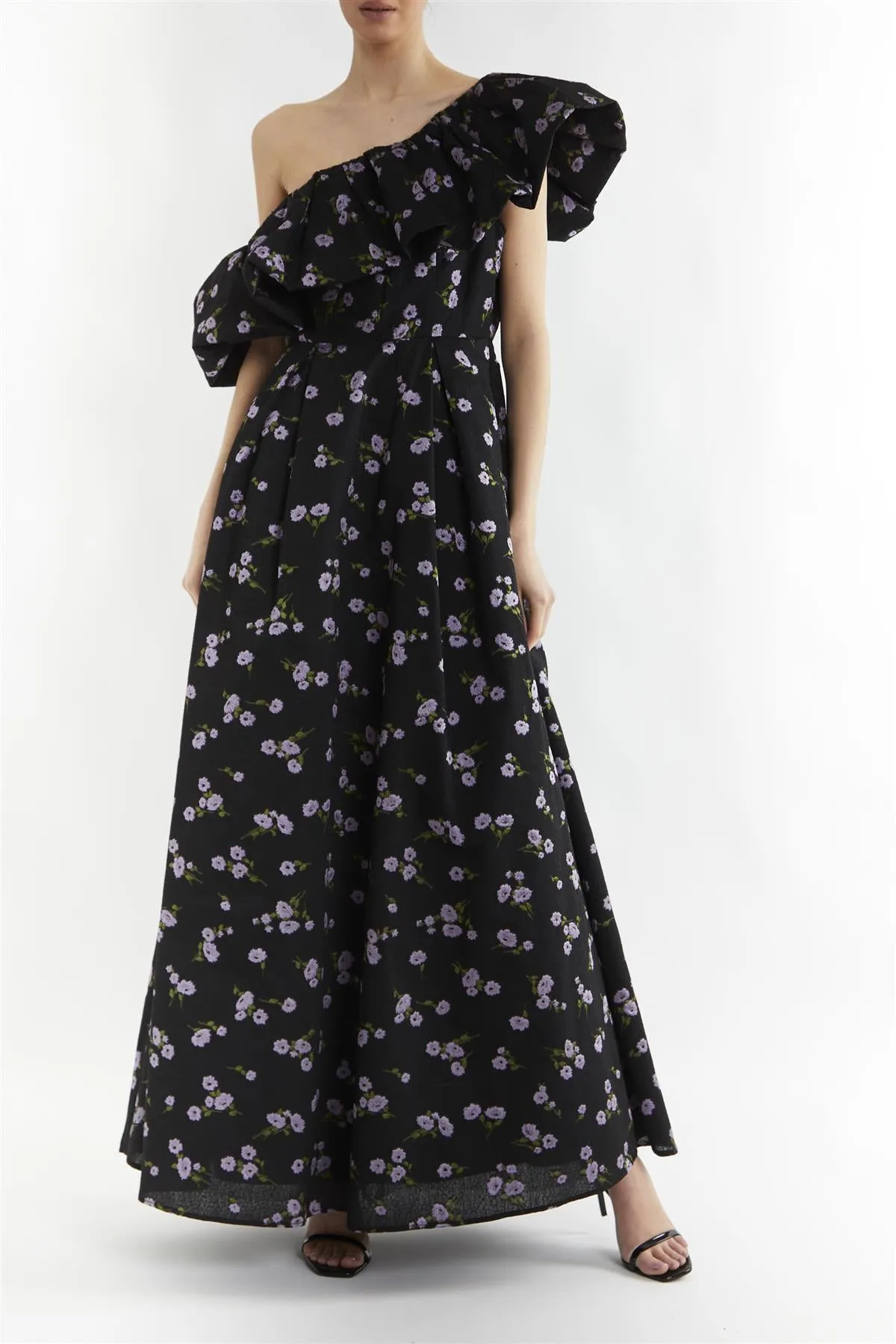 Blake Black-Lilac Brocade Puff One Shoulder Maxi-Dress sold by True Decadence product image thumbnail 3