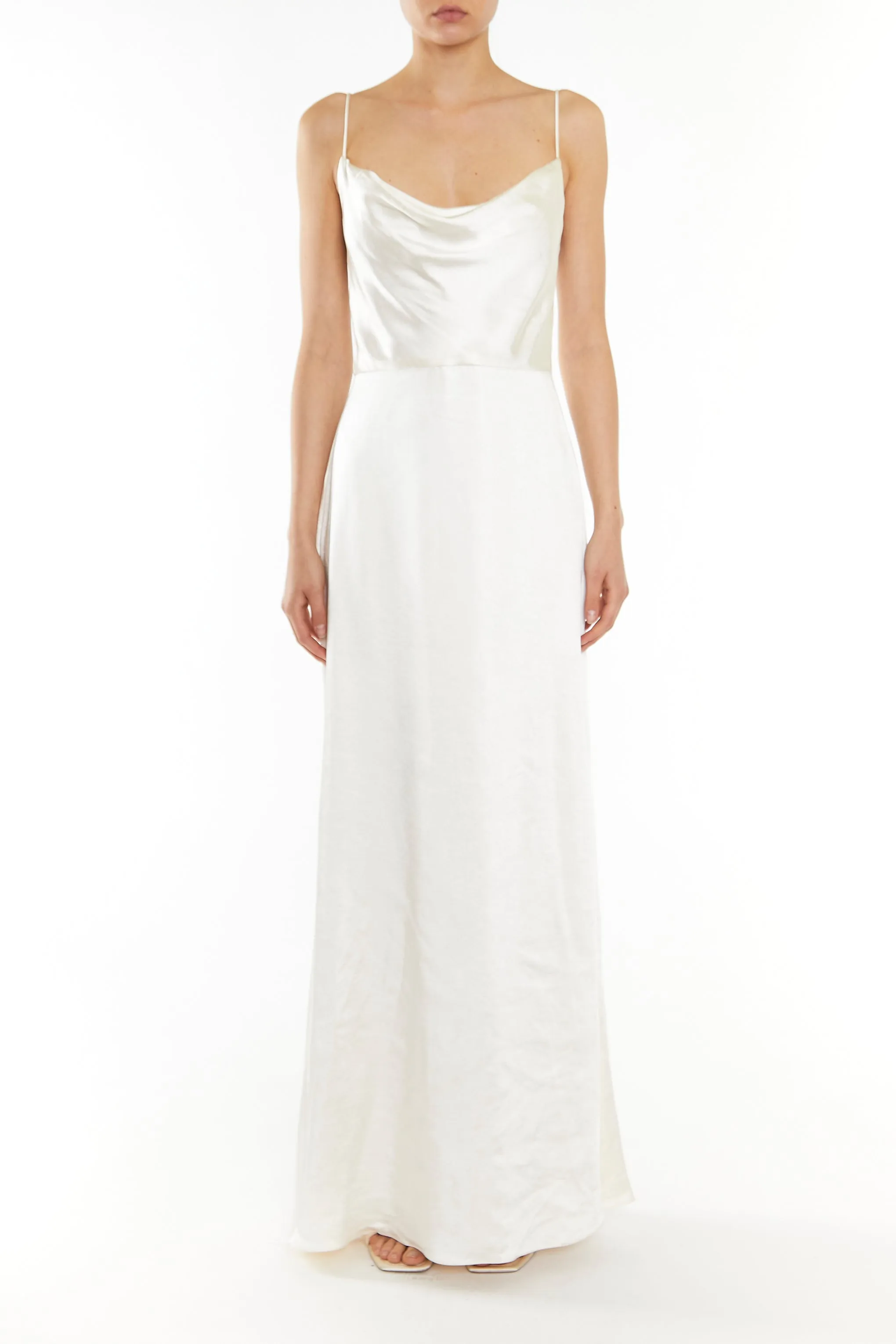 Vivian White Cowl-Neck Bias Cut Maxi-Dress sold by True Decadence