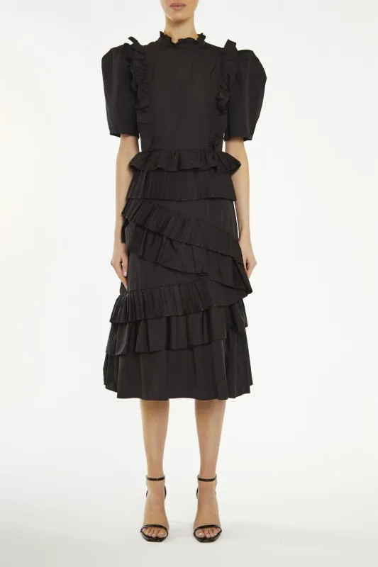 Delilah Black Puff-Sleeve Midi-Dress sold by True Decadence