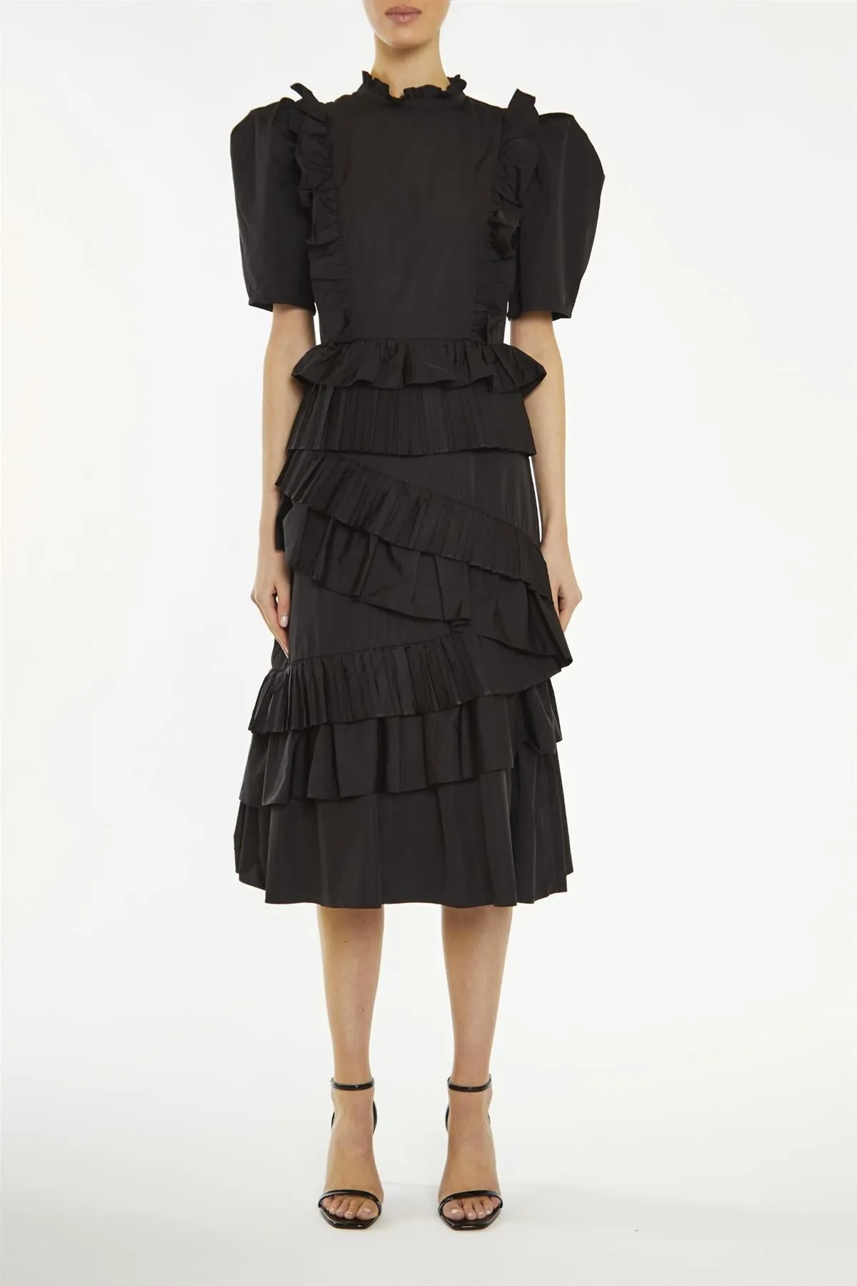 Delilah Black Puff-Sleeve Midi-Dress sold by True Decadence