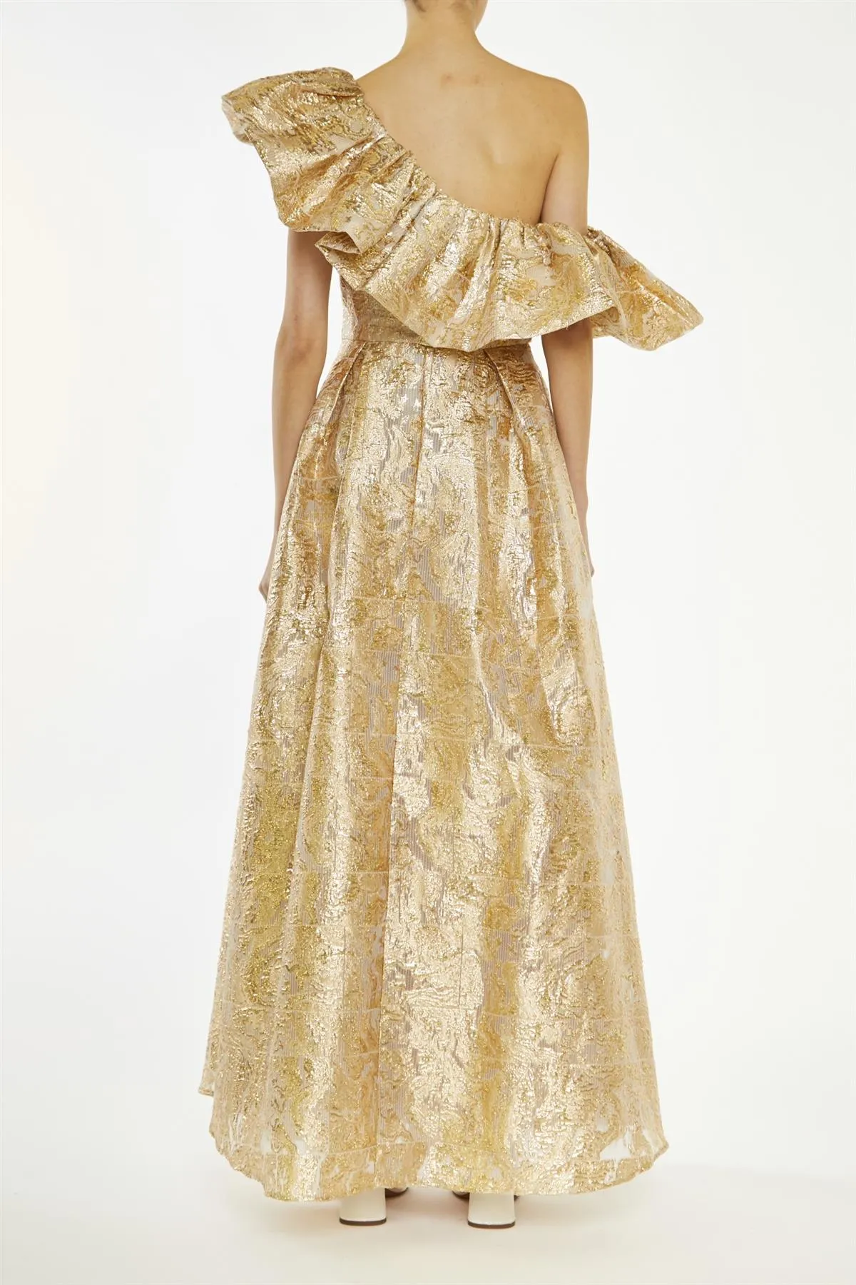 Blake Gold Translucent-Jacquard Puff One Shoulder Maxi-Dress sold by True Decadence product image thumbnail 2
