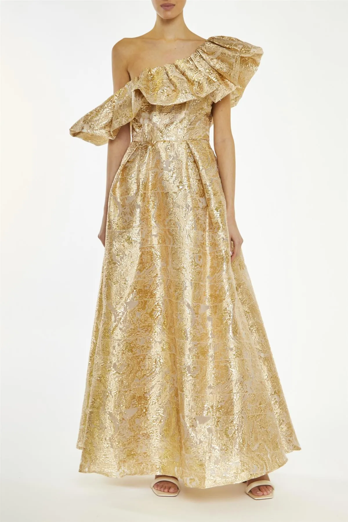 Blake Gold Translucent-Jacquard Puff One Shoulder Maxi-Dress sold by True Decadence product image thumbnail 3