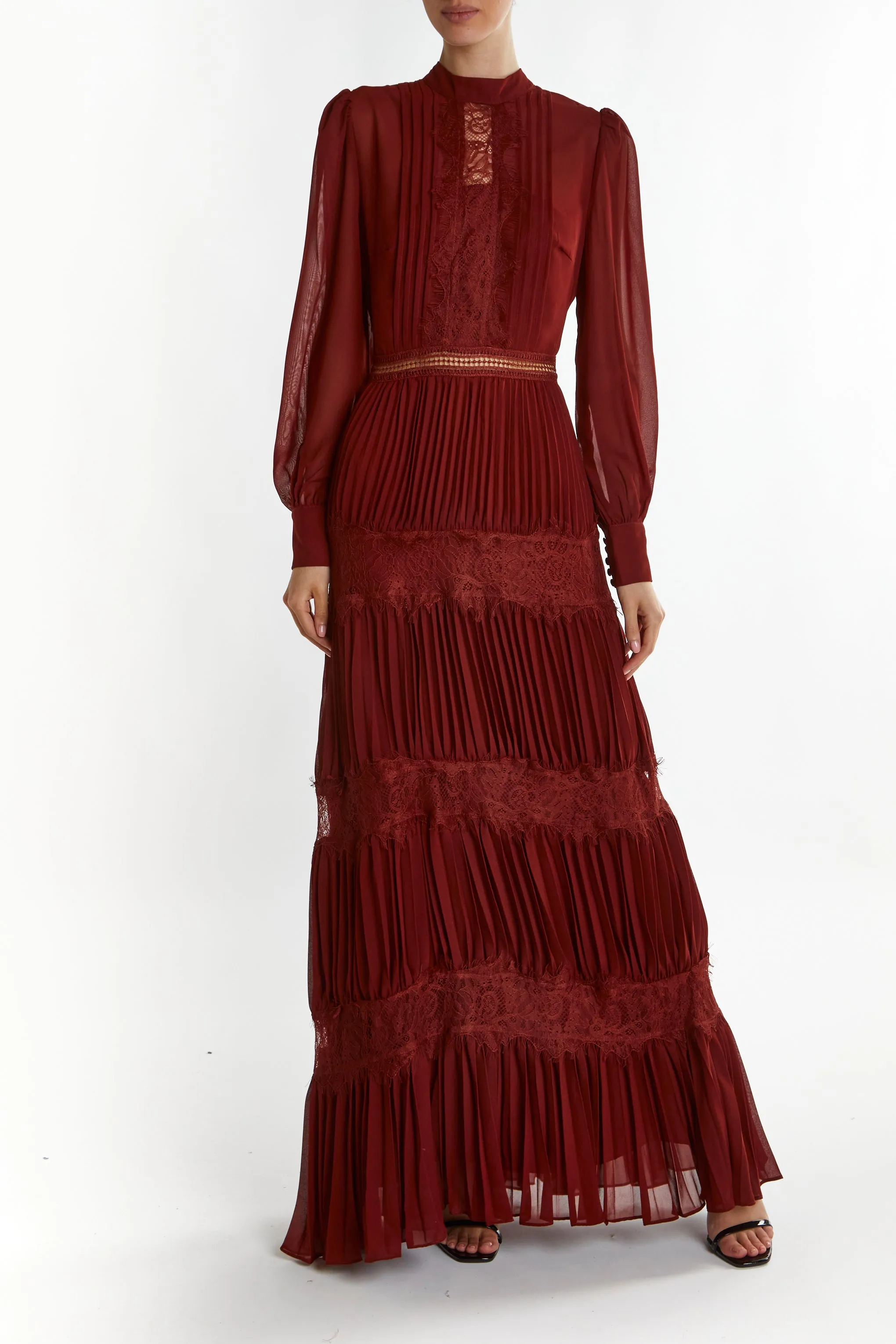 Holly Burgundy High-Neck Pleated Maxi Dress sold by True Decadence product image thumbnail 3
