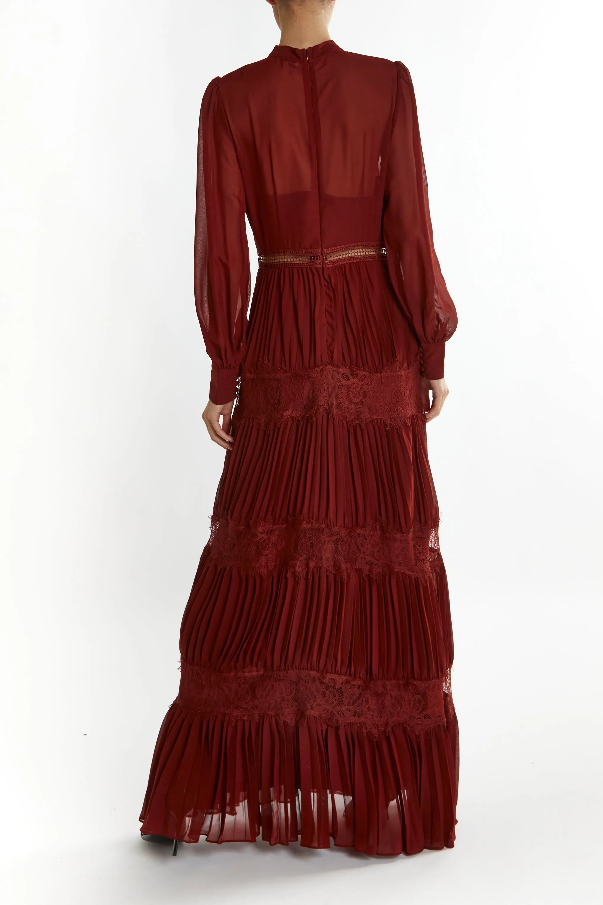 Holly Burgundy High-Neck Pleated Maxi Dress sold by True Decadence product image thumbnail 2