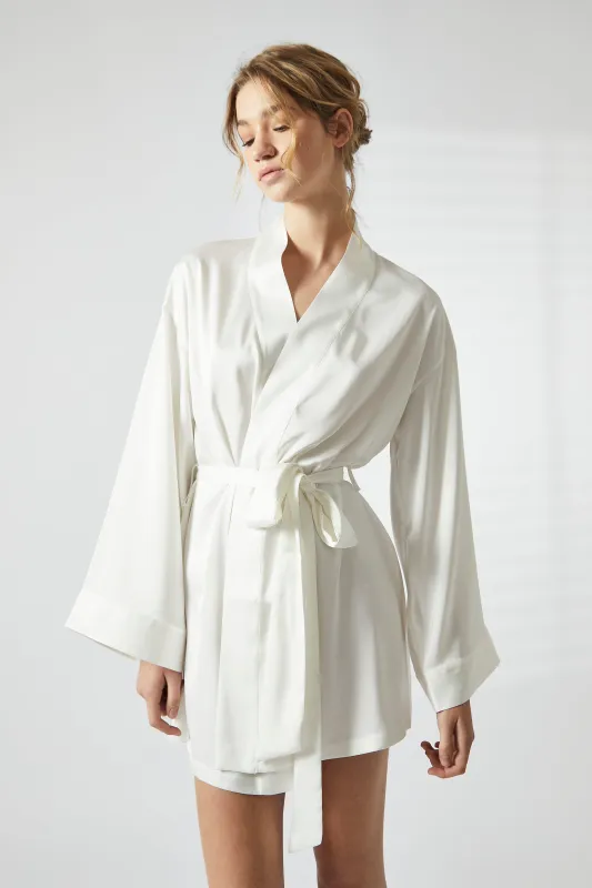 White Satin Kimono Dressing Gown made by True Decadence