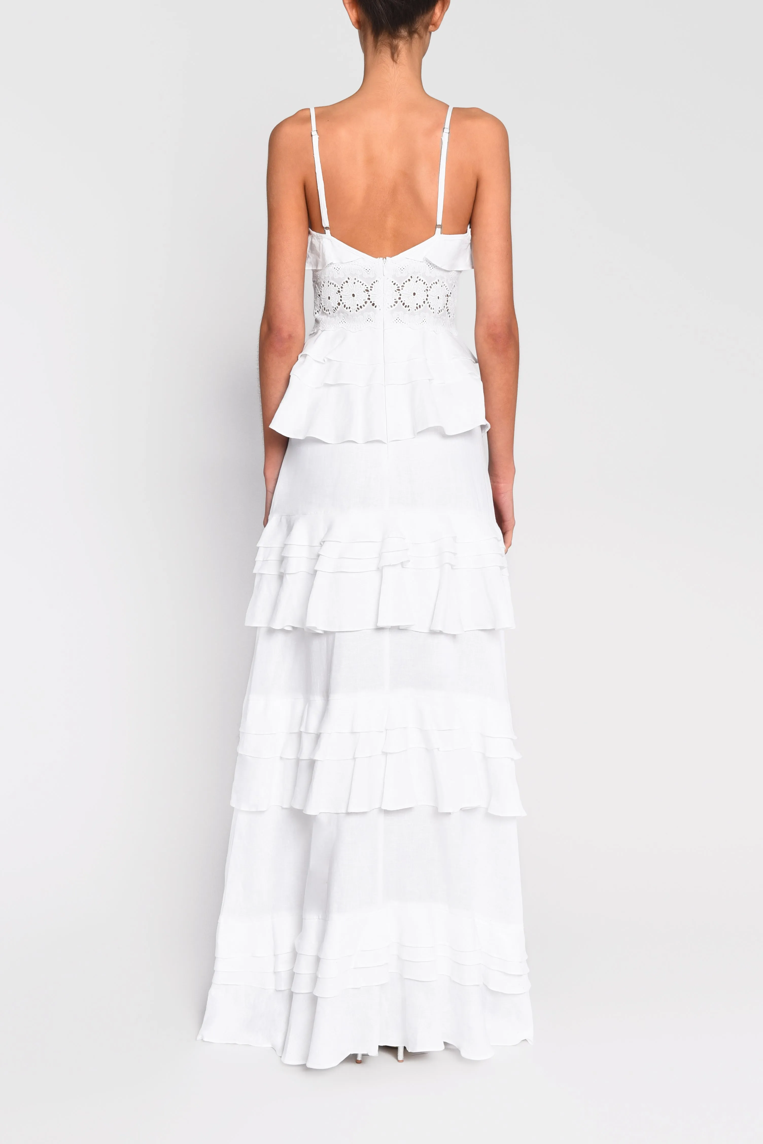 Sophia White Linen Tiered Ruffle Maxi Dress sold by True Decadence product image thumbnail 2