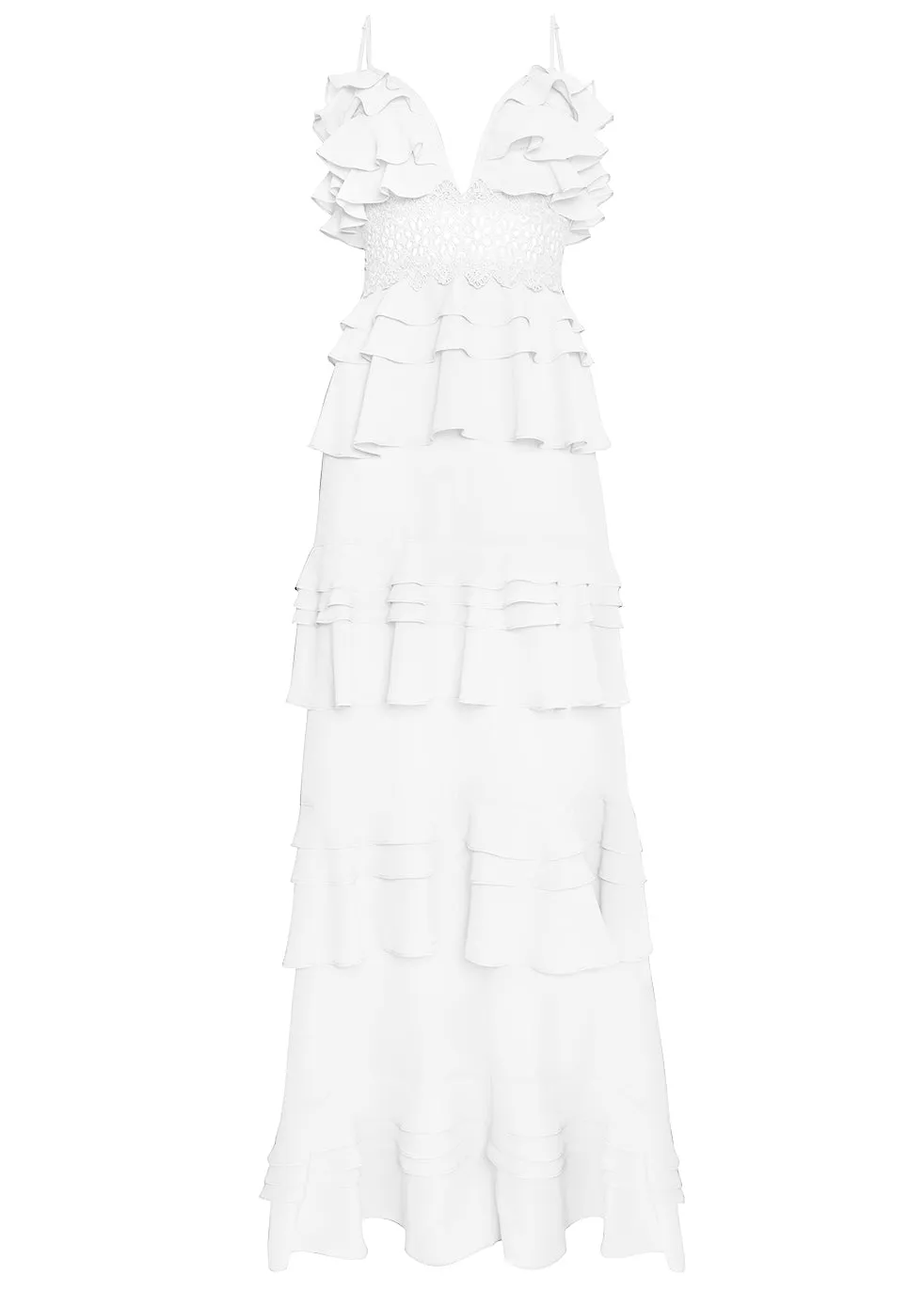Sophia White Linen Tiered Ruffle Maxi Dress sold by True Decadence product image thumbnail 3