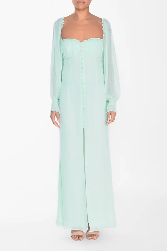 Pale Aqua Button Front Split Front Maxi Dress sold by True Decadence