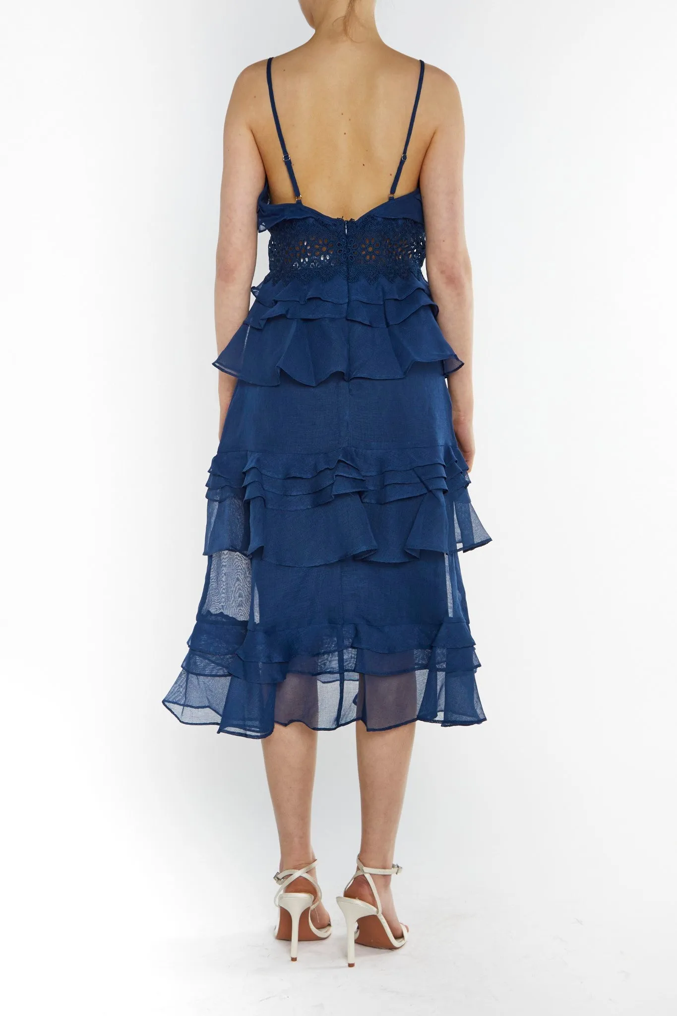 Viola Navy Plunge Front Tiered Ruffle Midi Dress sold by True Decadence product image thumbnail 2