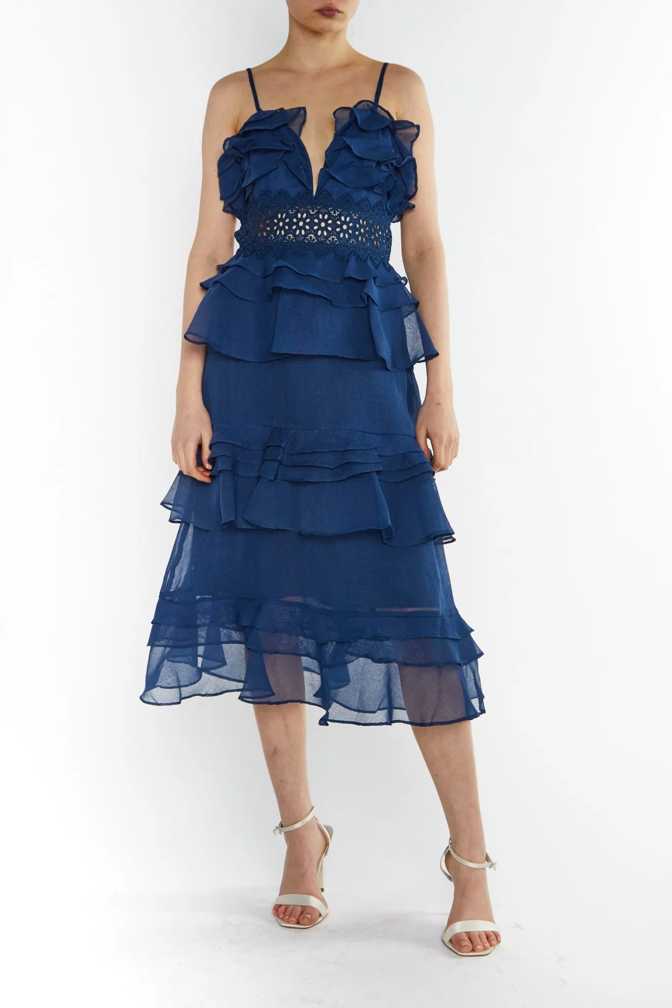 Viola Navy Plunge Front Tiered Ruffle Midi Dress sold by True Decadence product image thumbnail 3