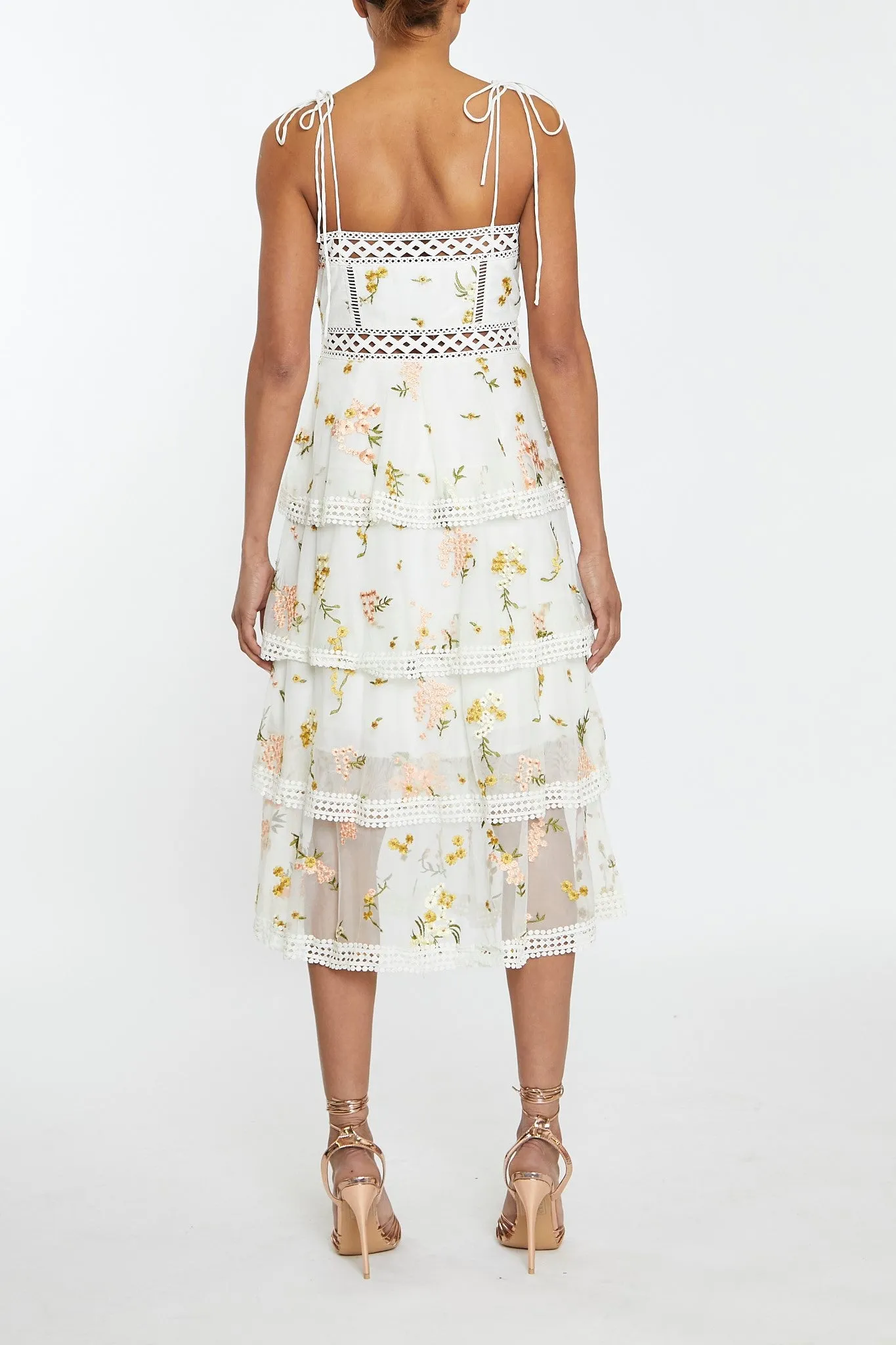 Nude-Pink Embroidery Strappy Tiered Midi-Dress sold by True Decadence product image thumbnail 2