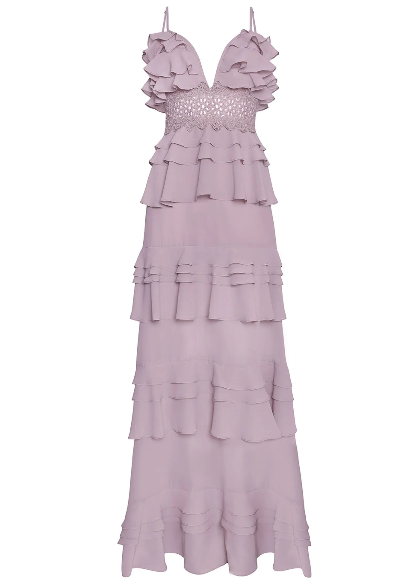 Sophia Dusty Lilac Plunge Front Strappy Tiered Ruffle Maxi Dress sold by True Decadence product image thumbnail 3