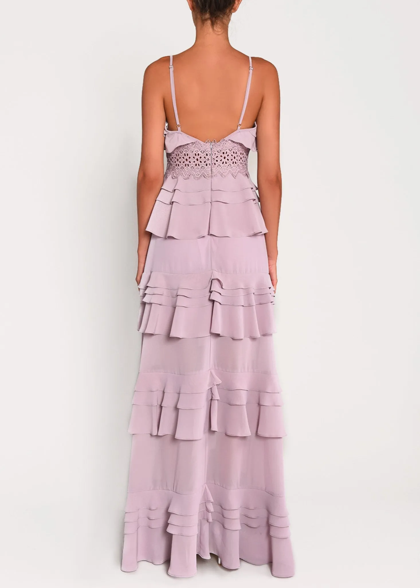 Sophia Dusty Lilac Plunge Front Strappy Tiered Ruffle Maxi Dress sold by True Decadence product image thumbnail 2