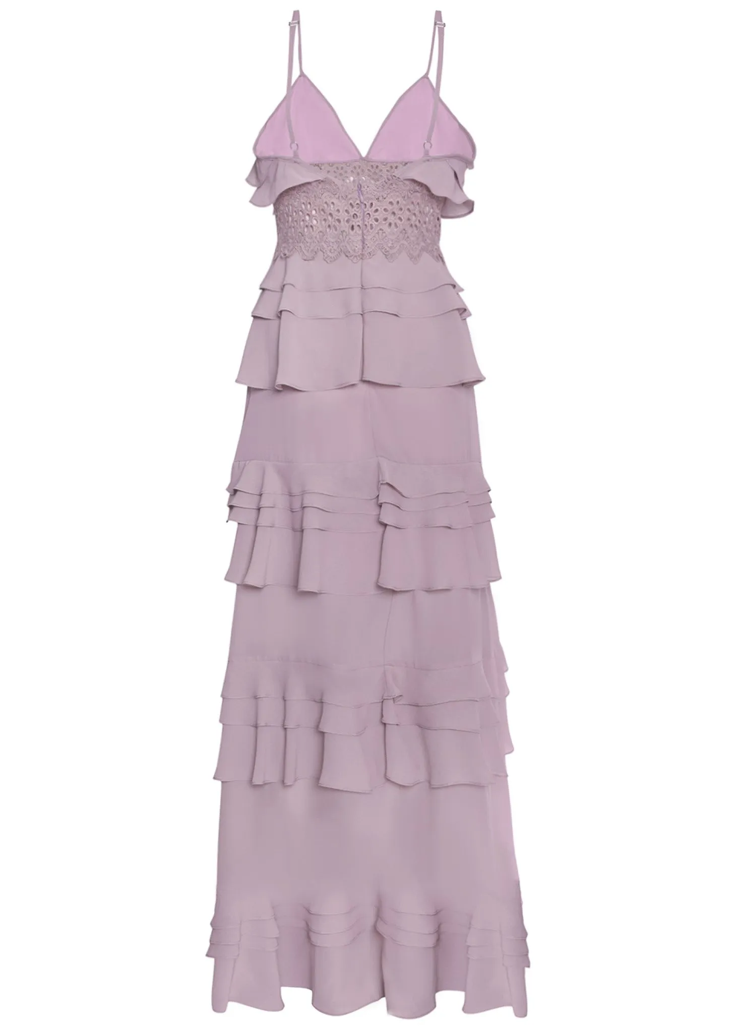 Sophia Dusty Lilac Plunge Front Strappy Tiered Ruffle Maxi Dress sold by True Decadence product image thumbnail 4