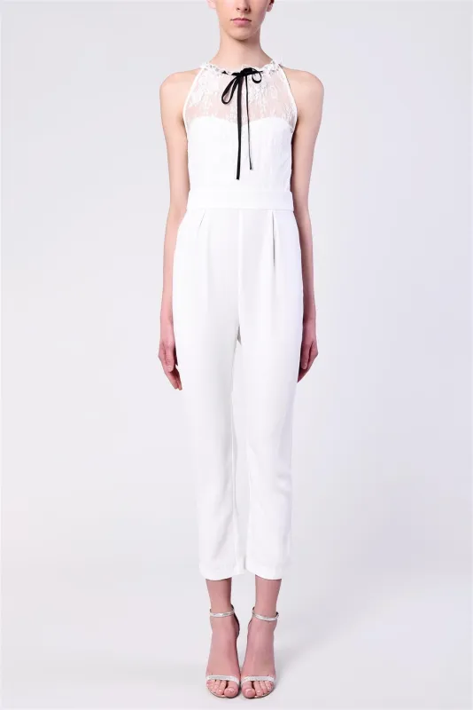 Annabelle White Tailored Lace Over-lay Jumpsuit made by True Decadence