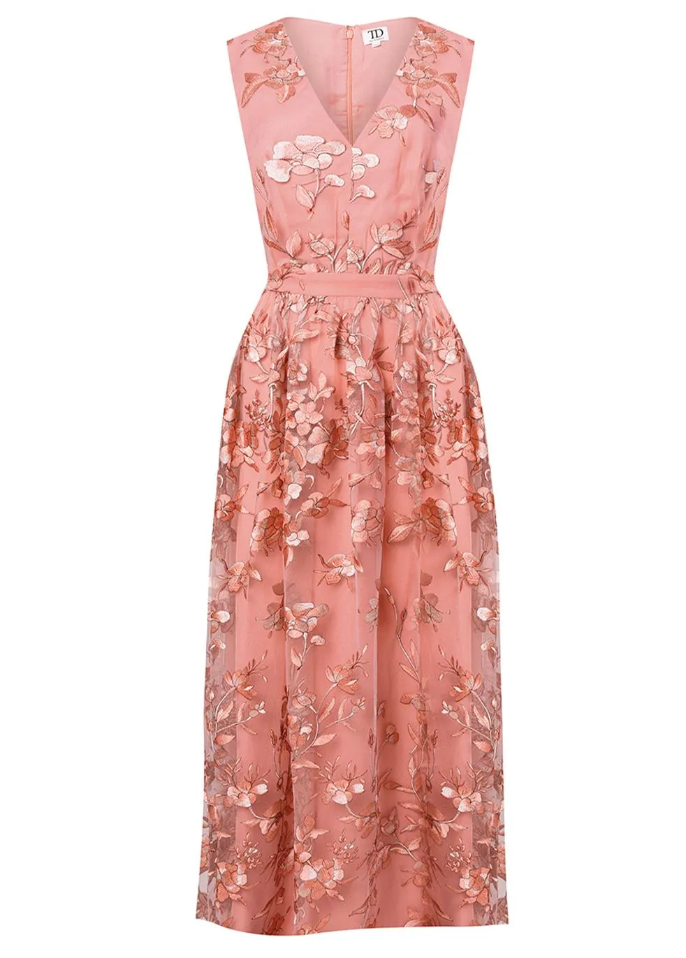 Lena Pinky Coral Embroidery Sleeveless V-Neck Maxi Dress sold by True Decadence product image thumbnail 4