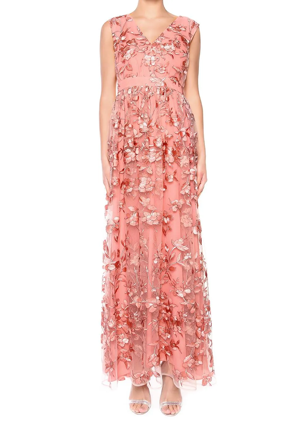 Lena Pinky Coral Embroidery Sleeveless V-Neck Maxi Dress sold by True Decadence