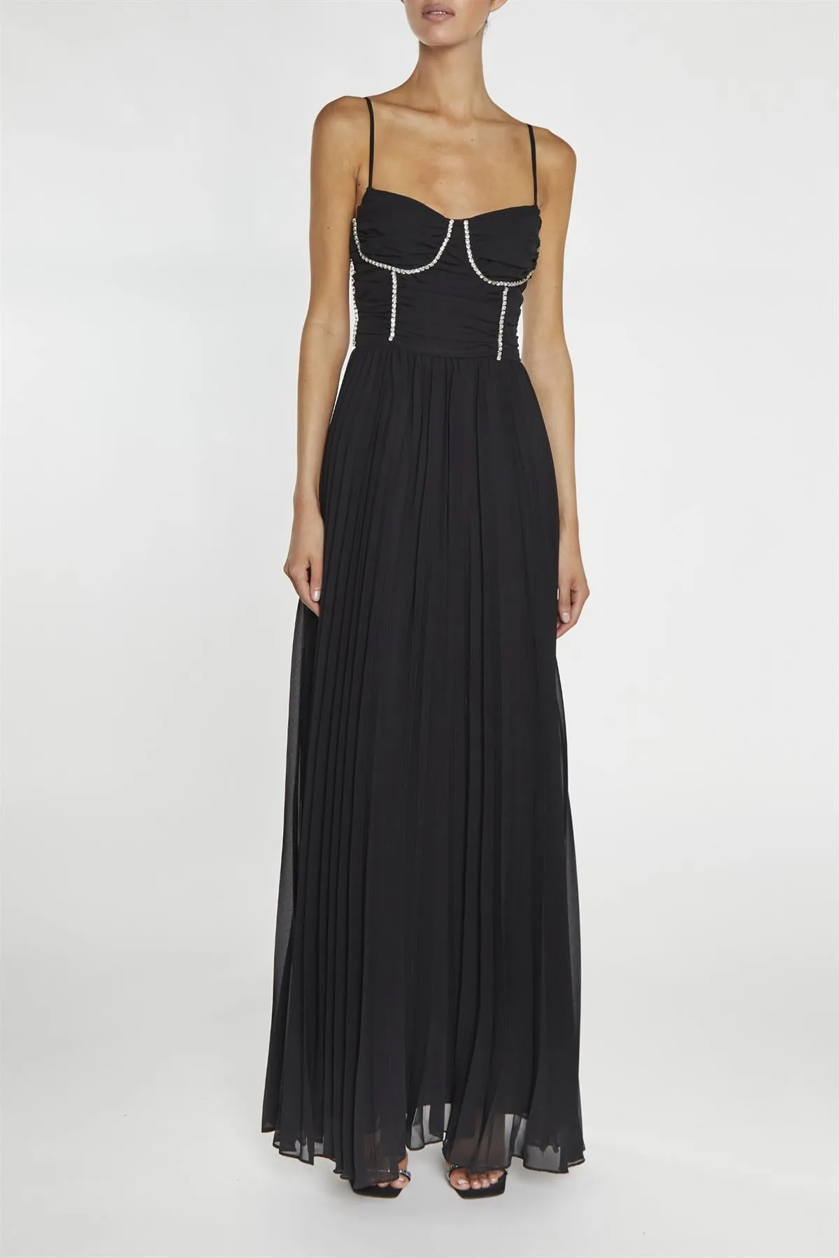 Elaina Black Diamante Trimmed Bust Maxi Dress sold by True Decadence