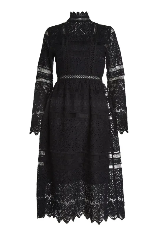 Carter Black High-Neck Lace Midi Dress sold by True Decadence
