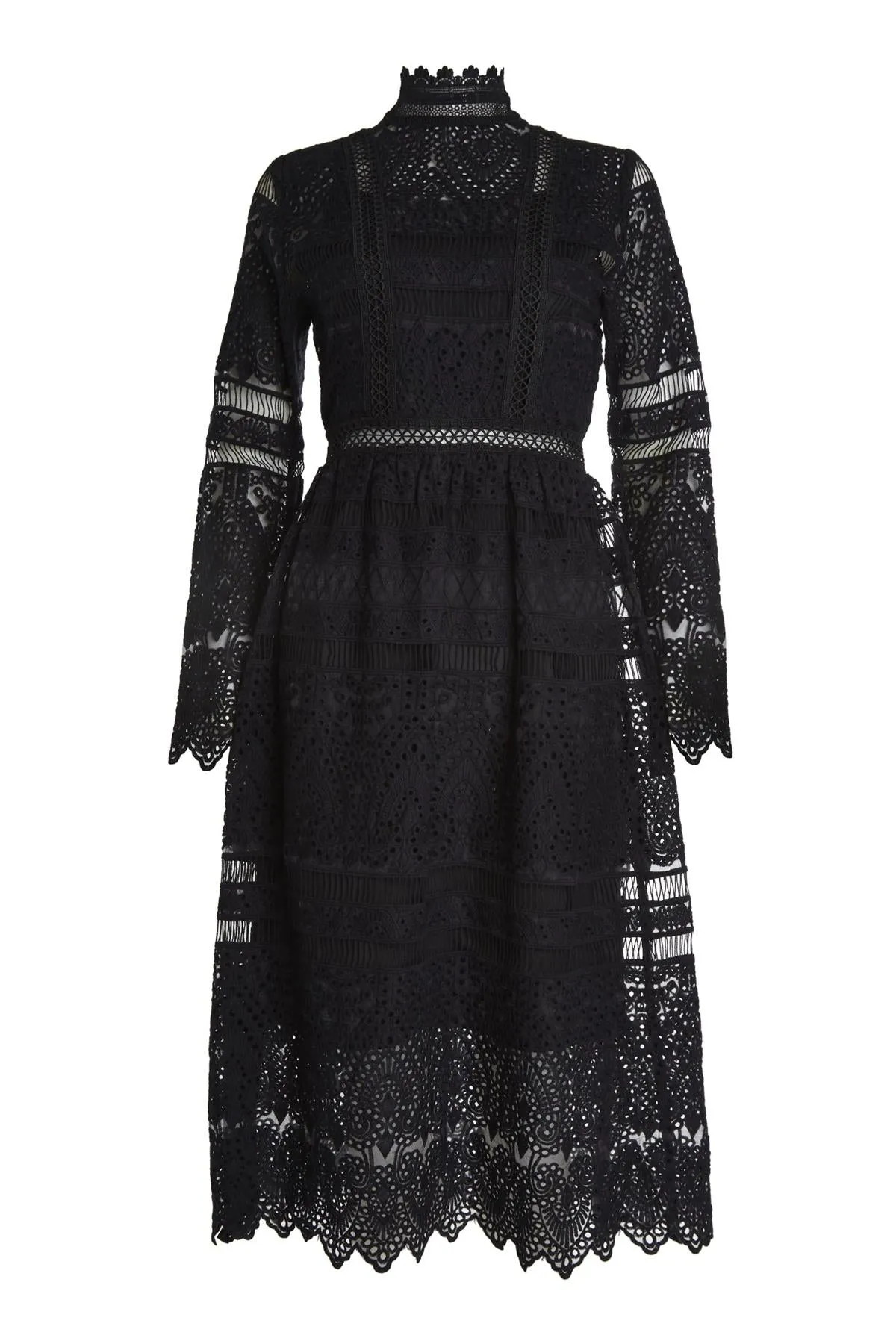 Carter Black High-Neck Lace Midi Dress sold by True Decadence