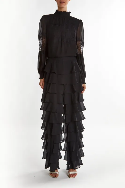 Bethany Black High-Neck Lace Trim Blouse made by True Decadence