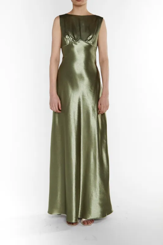 Natalie Sage-Green Cowl-Back Maxi Dress made by True Decadence