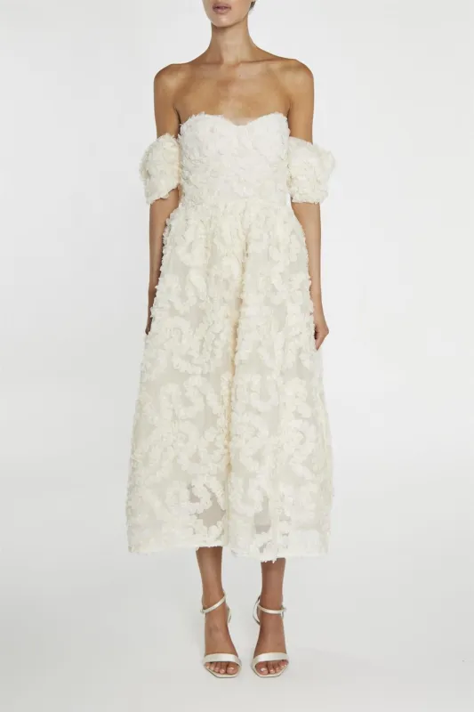 Cream Bardot Bust Cup Midi Dress sold by True Decadence