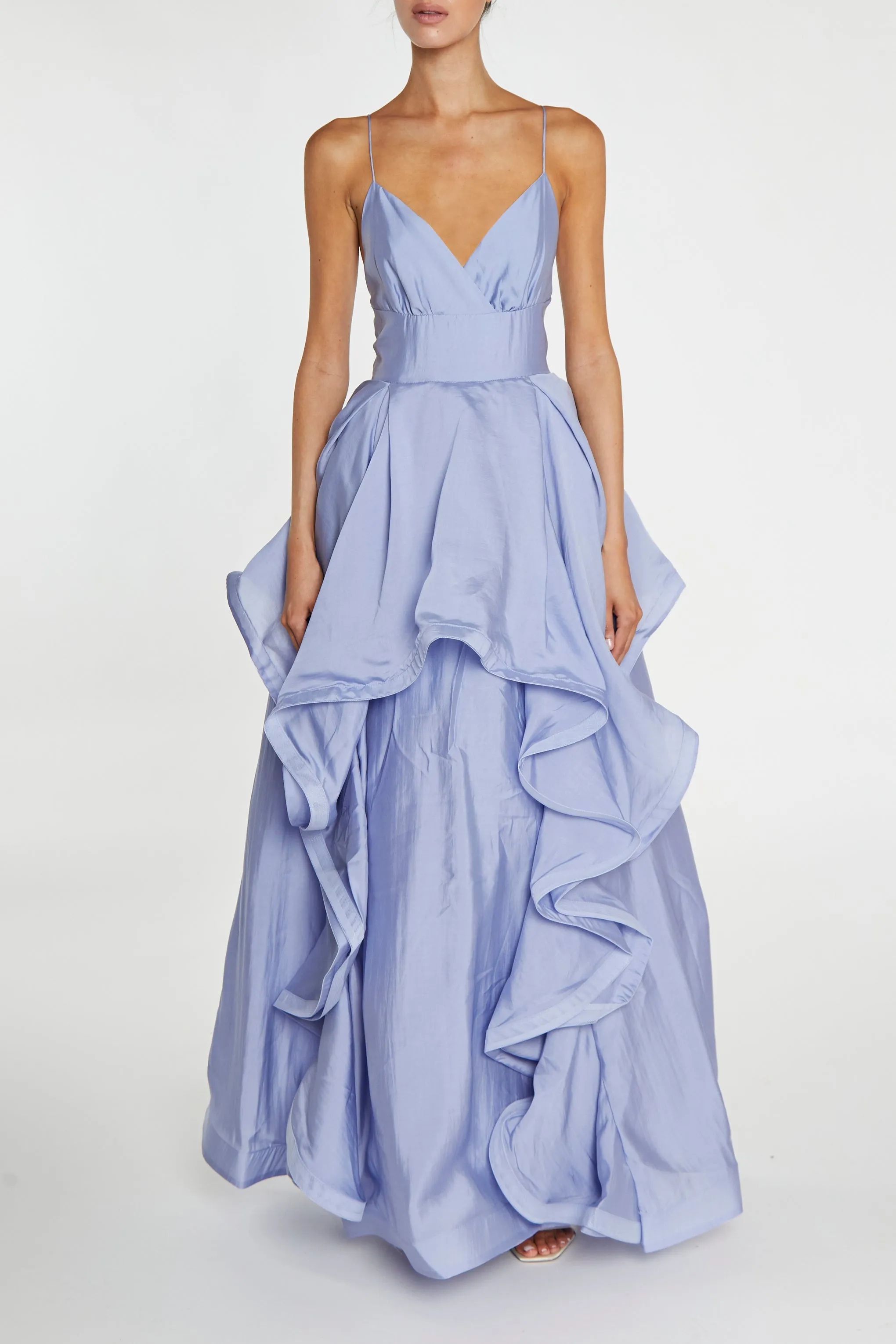 Ingrid Cornflower Blue Layered Ruffle Strappy Maxi-Dress sold by True Decadence