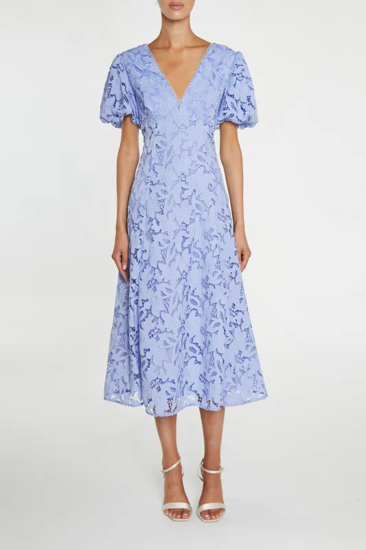 Harley Cornflower-Blue Cutwork Lace V-Neck Midi-Dress sold by True Decadence