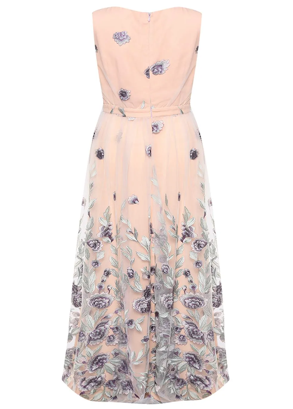 Lena Nude Lilac Embroidered Sleeveless V-Neck Maxi Dress sold by True Decadence product image thumbnail 4
