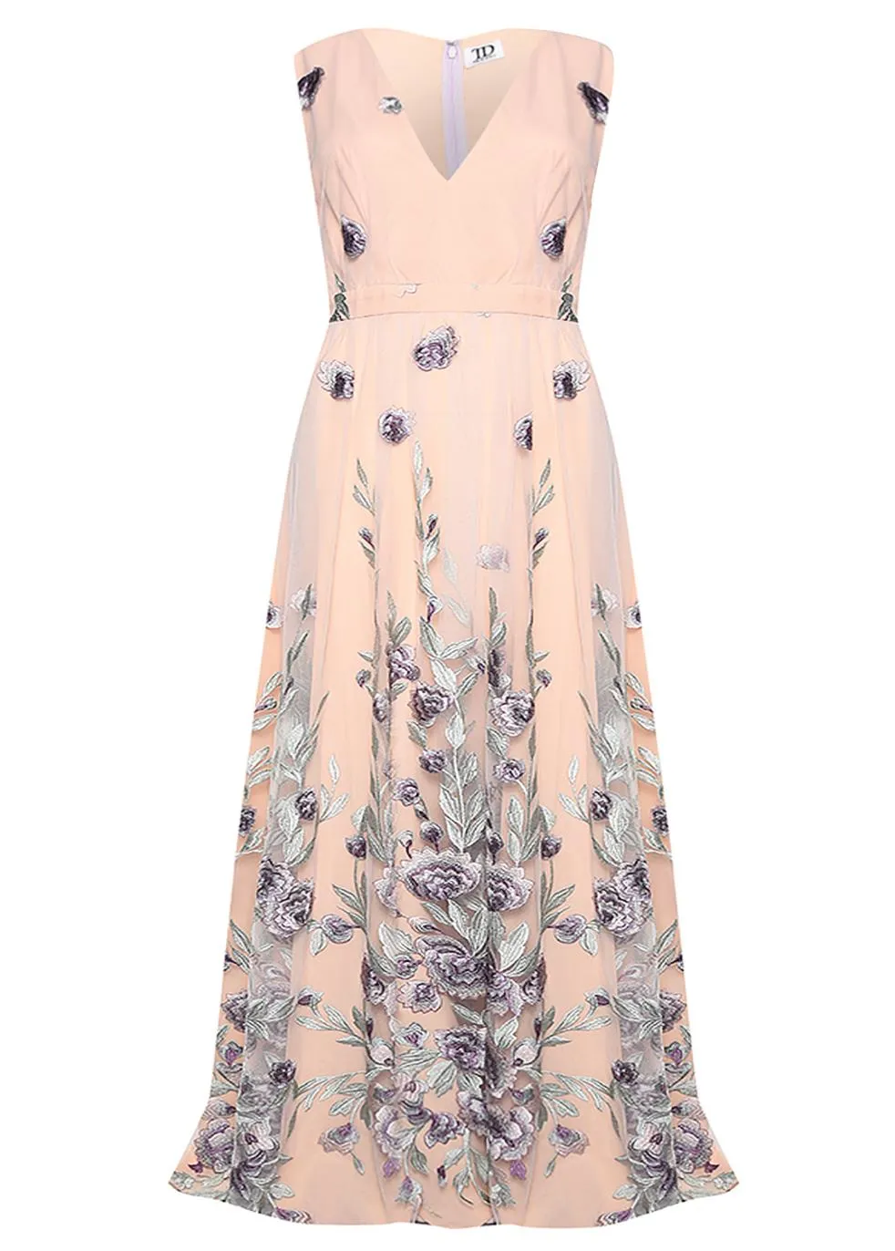 Lena Nude Lilac Embroidered Sleeveless V-Neck Maxi Dress sold by True Decadence product image thumbnail 3