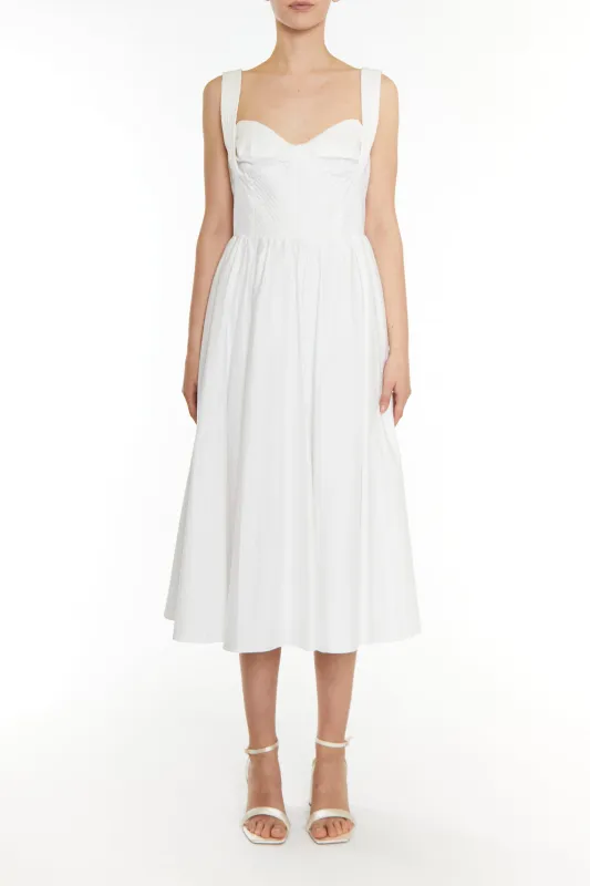 Hannah White Pleated Corset Midi Dress sold by True Decadence