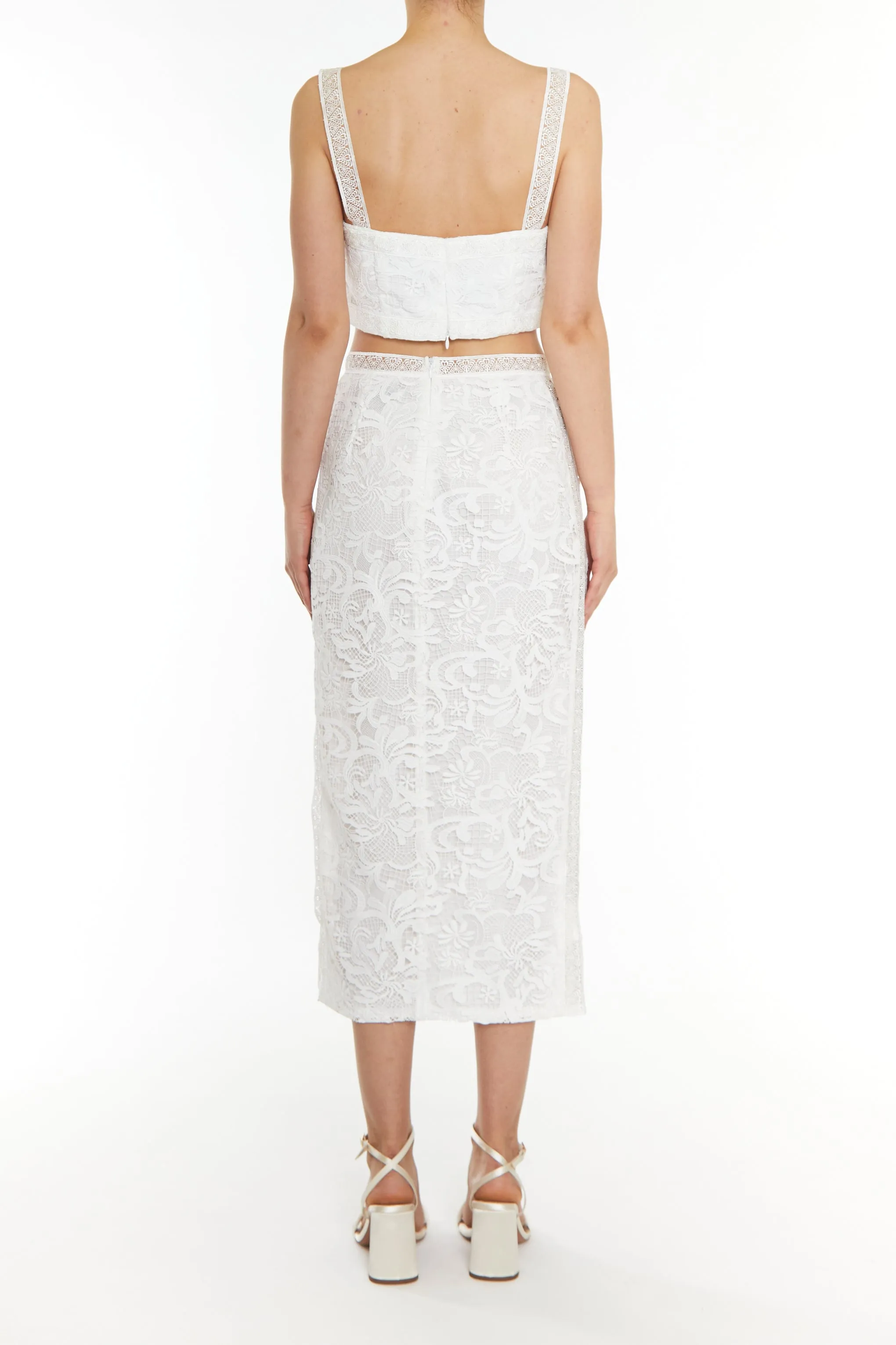 Celine Co-ord White Lace Trim Pencil Midi Skirt sold by True Decadence product image thumbnail 2
