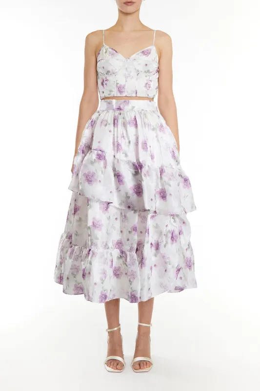 Joelle Co-ord Lilac Floral Organza Corset Style Crop Top sold by True Decadence