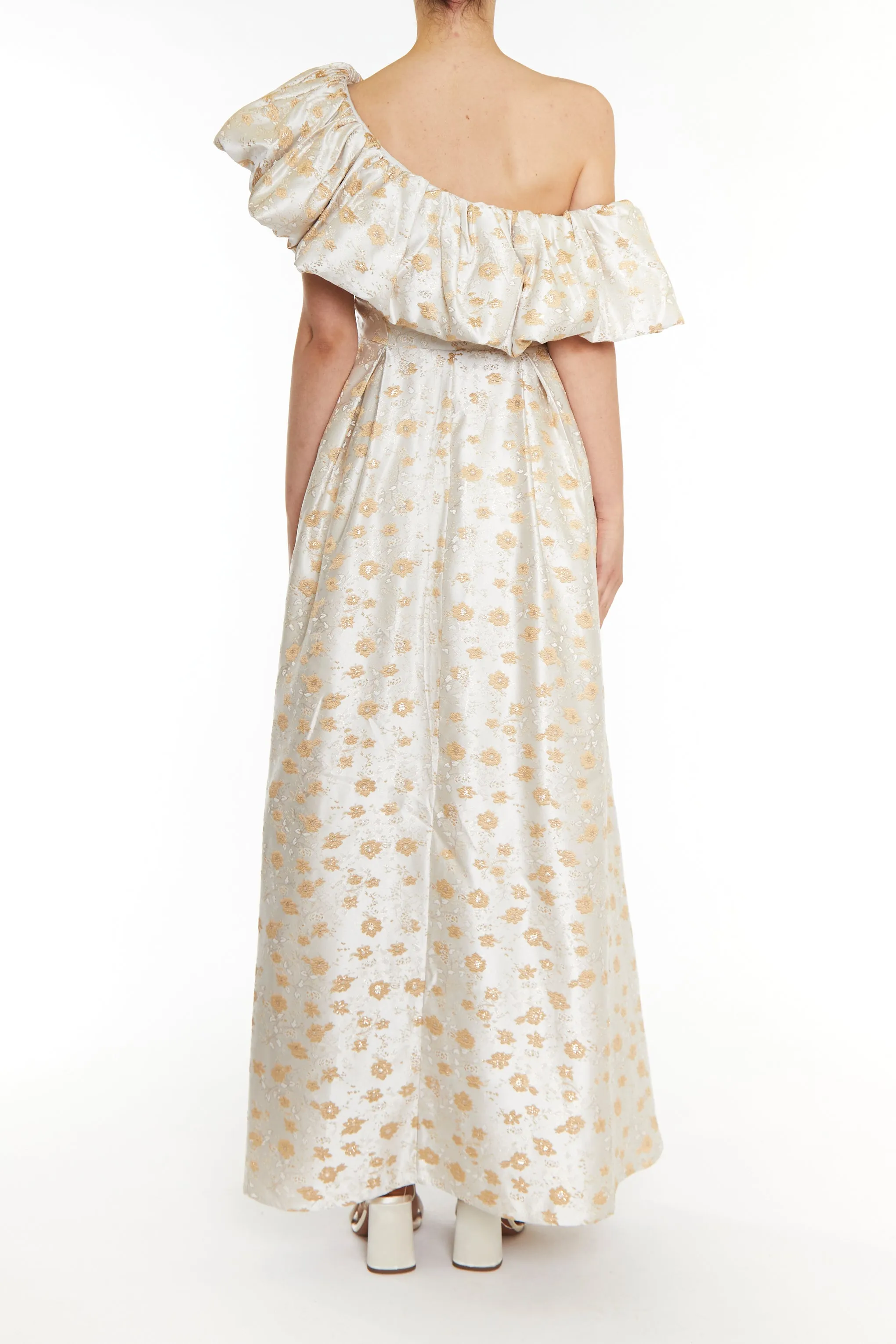 Blake Cream Gold Jacquard Puff One Shoulder Maxi-Dress sold by True Decadence product image thumbnail 2
